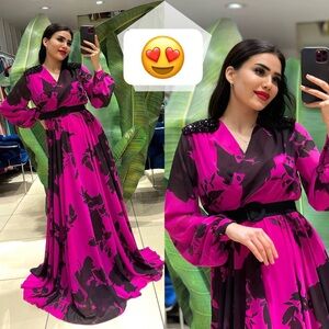 Com8 Women’s Pink Fuschia Long Sleeve Maxi Long Dress